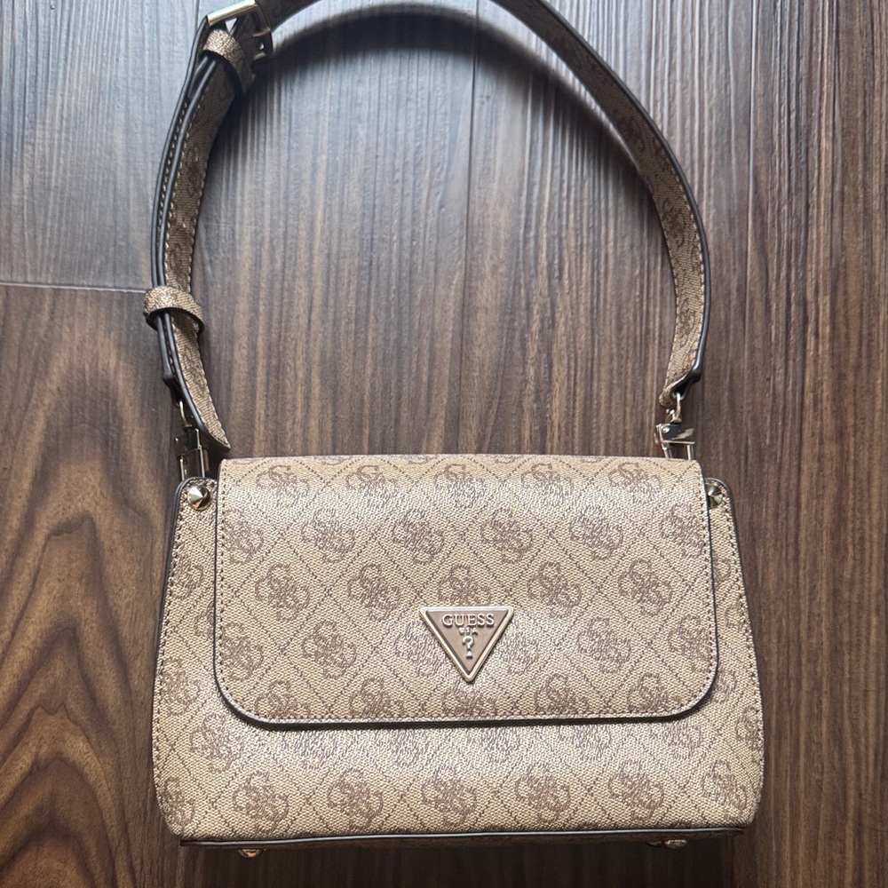 Guess Tan Monogram Shoulder Bag